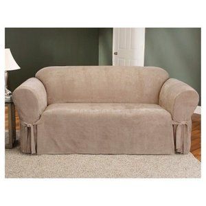 Sure Fit Soft Suede Sofa Slipcover taupe